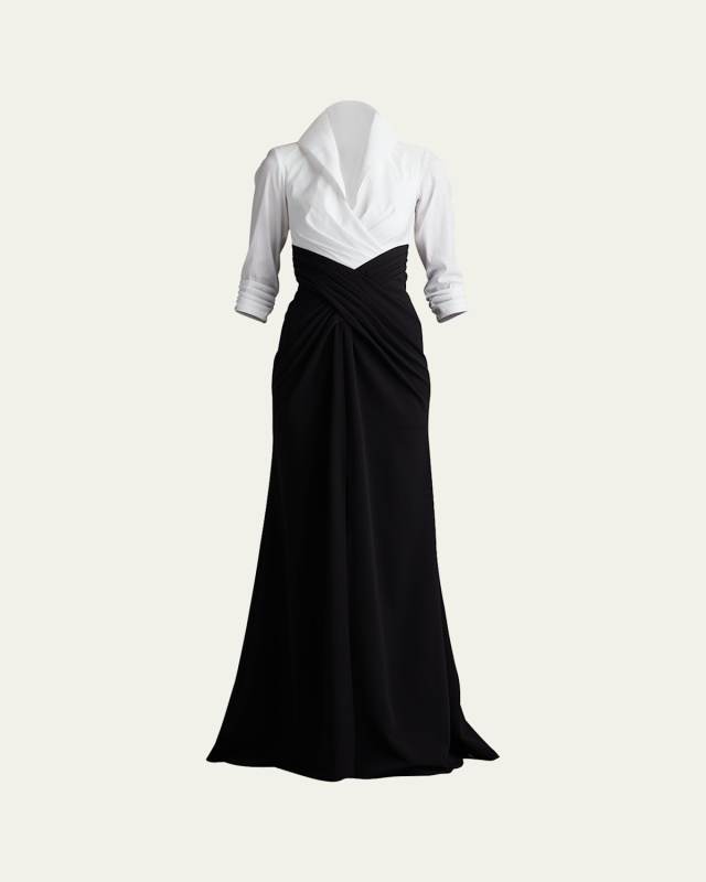 Pleated Taffeta & Crepe Gown